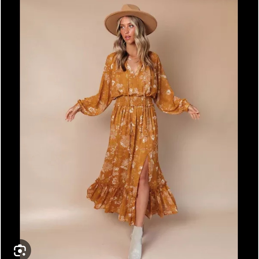 Brand New with Tags Vici Brooklyn Floral Slit Maxi Dress - Marigold size XS